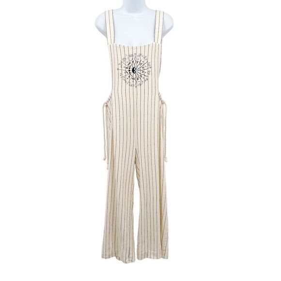 DANNIJO Wide Leg Embroidered Yin Yang Zodiac Cropped Cotton Overalls Jumpsuit - Picture 12 of 14